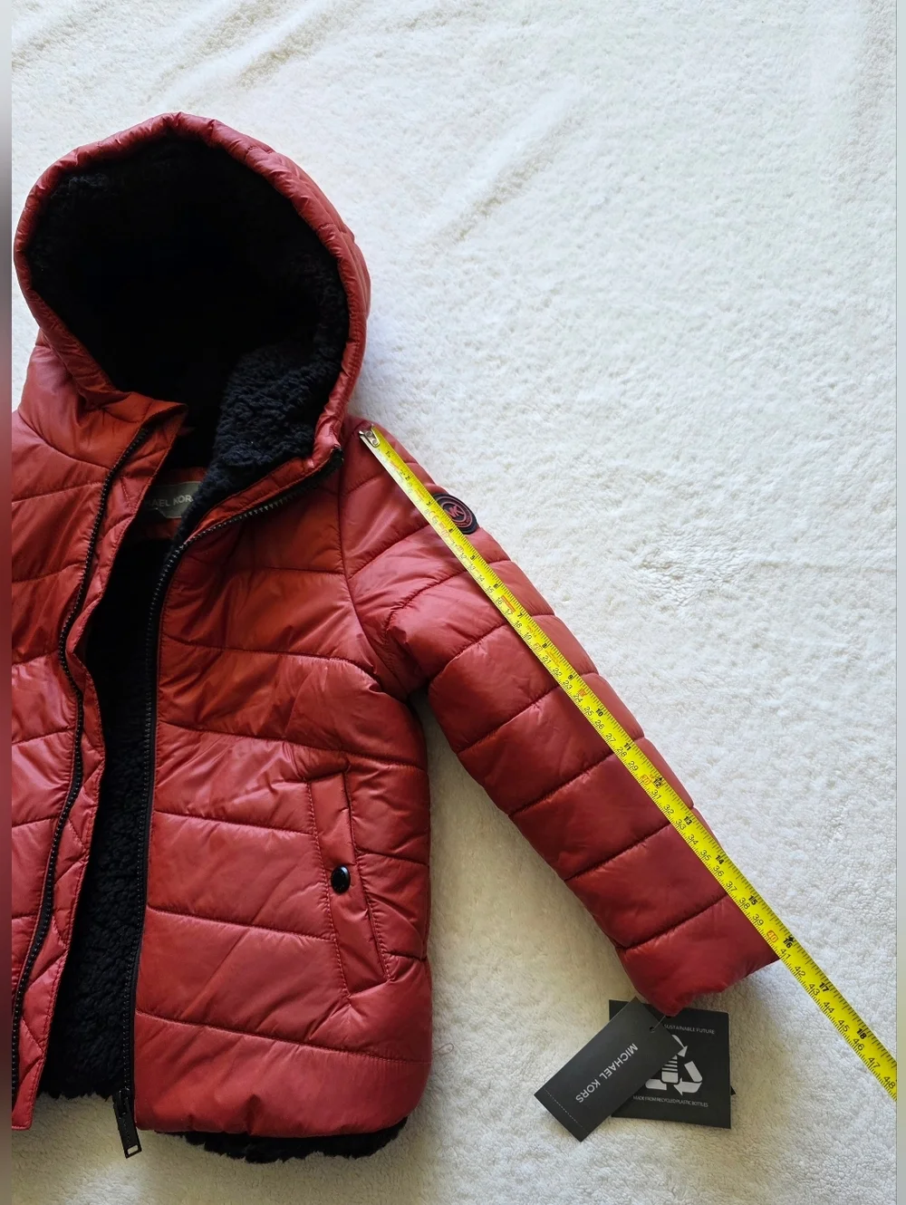 Michael Kors Boys Puffer Coat Sz 5/6 Burnt Terracotta, Faux Sherpa Lined NWT
